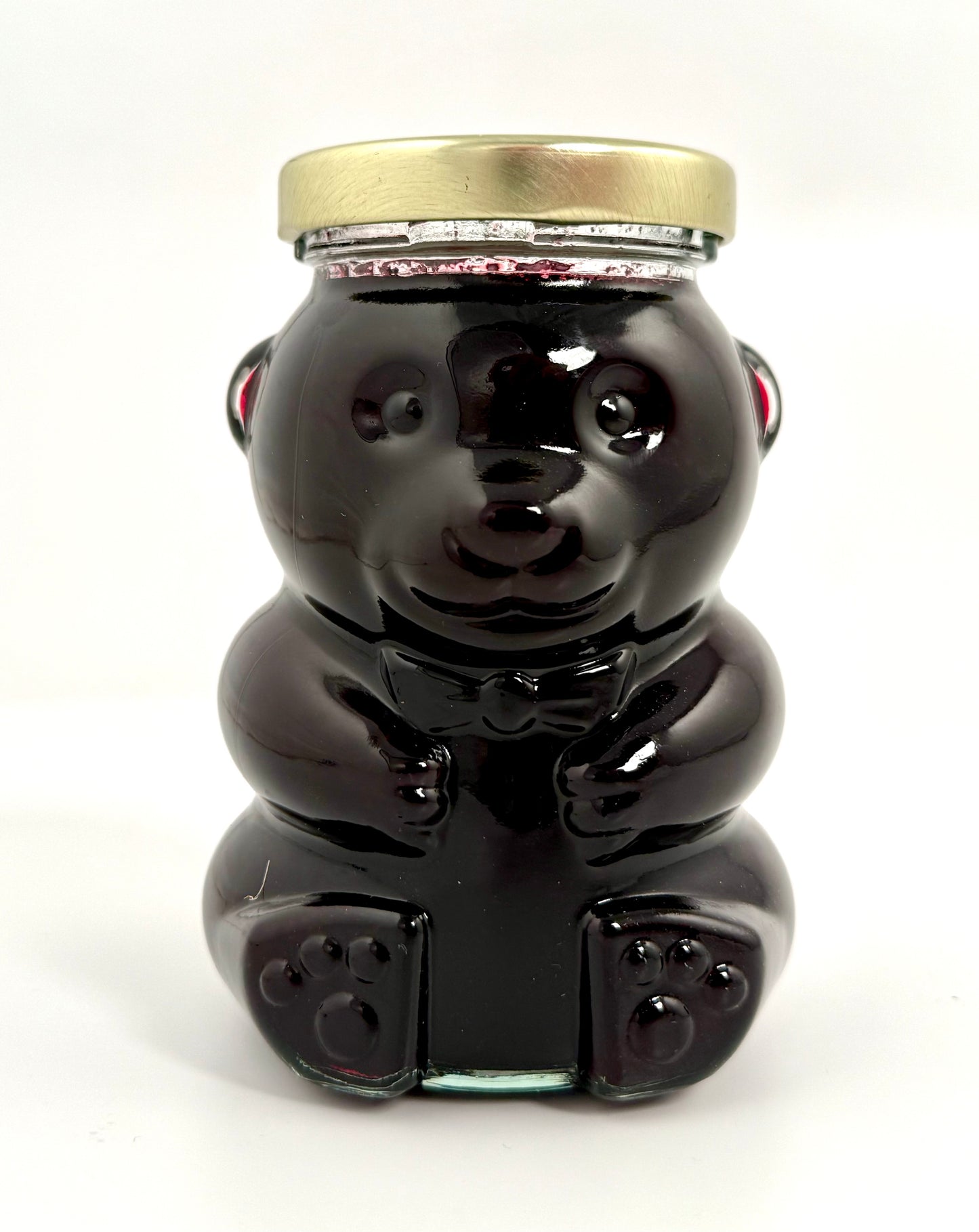 Huckleberry jam featuring bear-themed jar