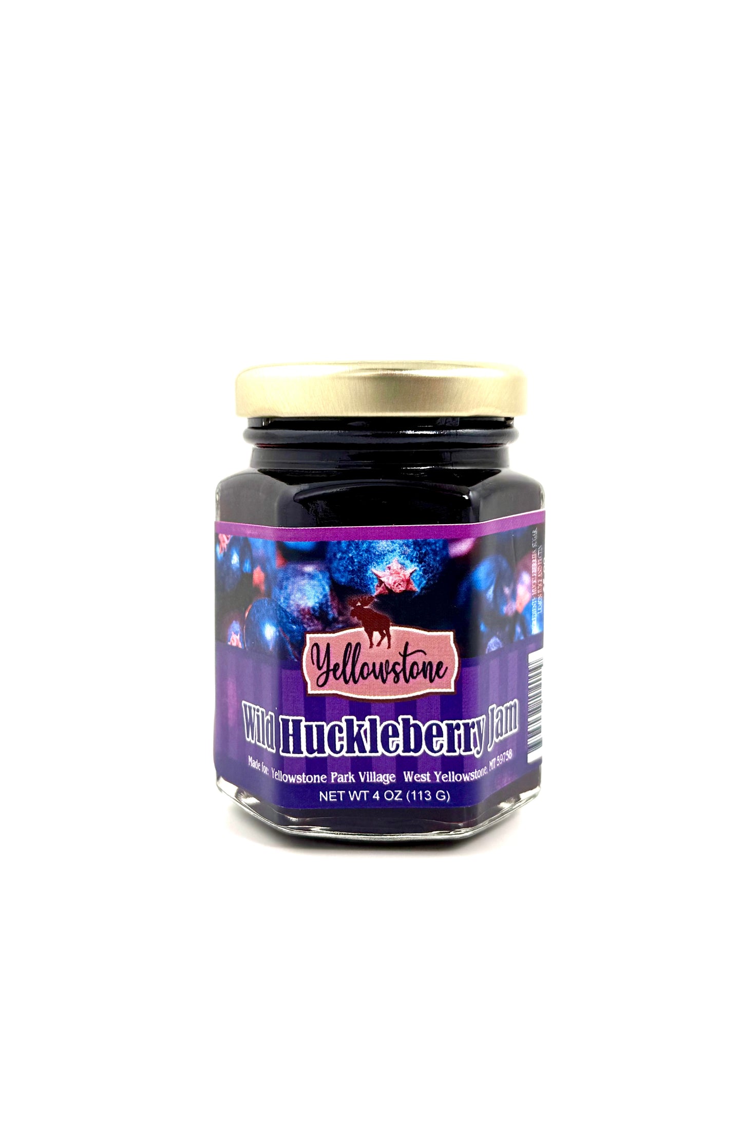 huckleberry jam in tiny glass jar