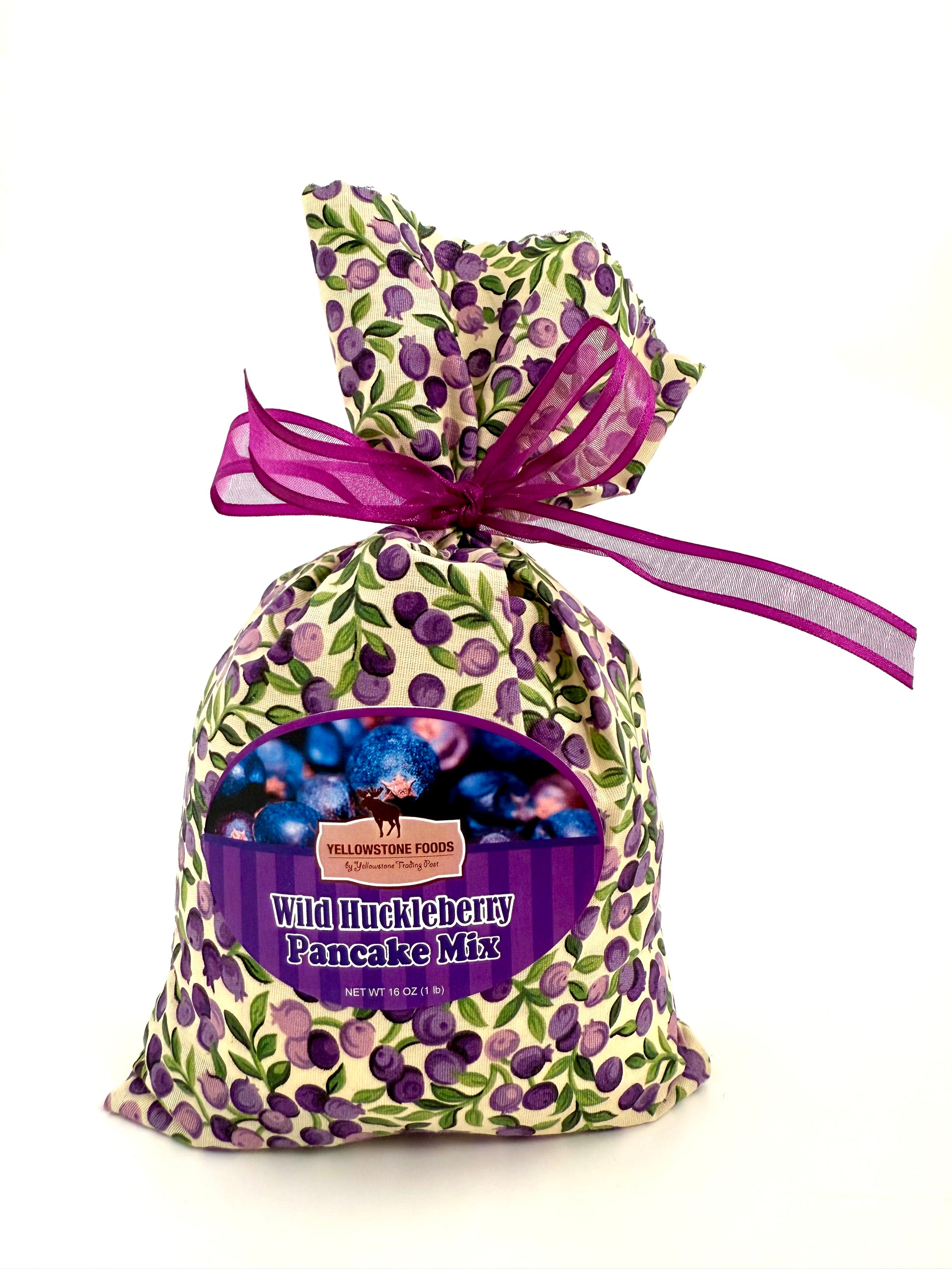 Bag of huckleberry pancake mix, berry-infused