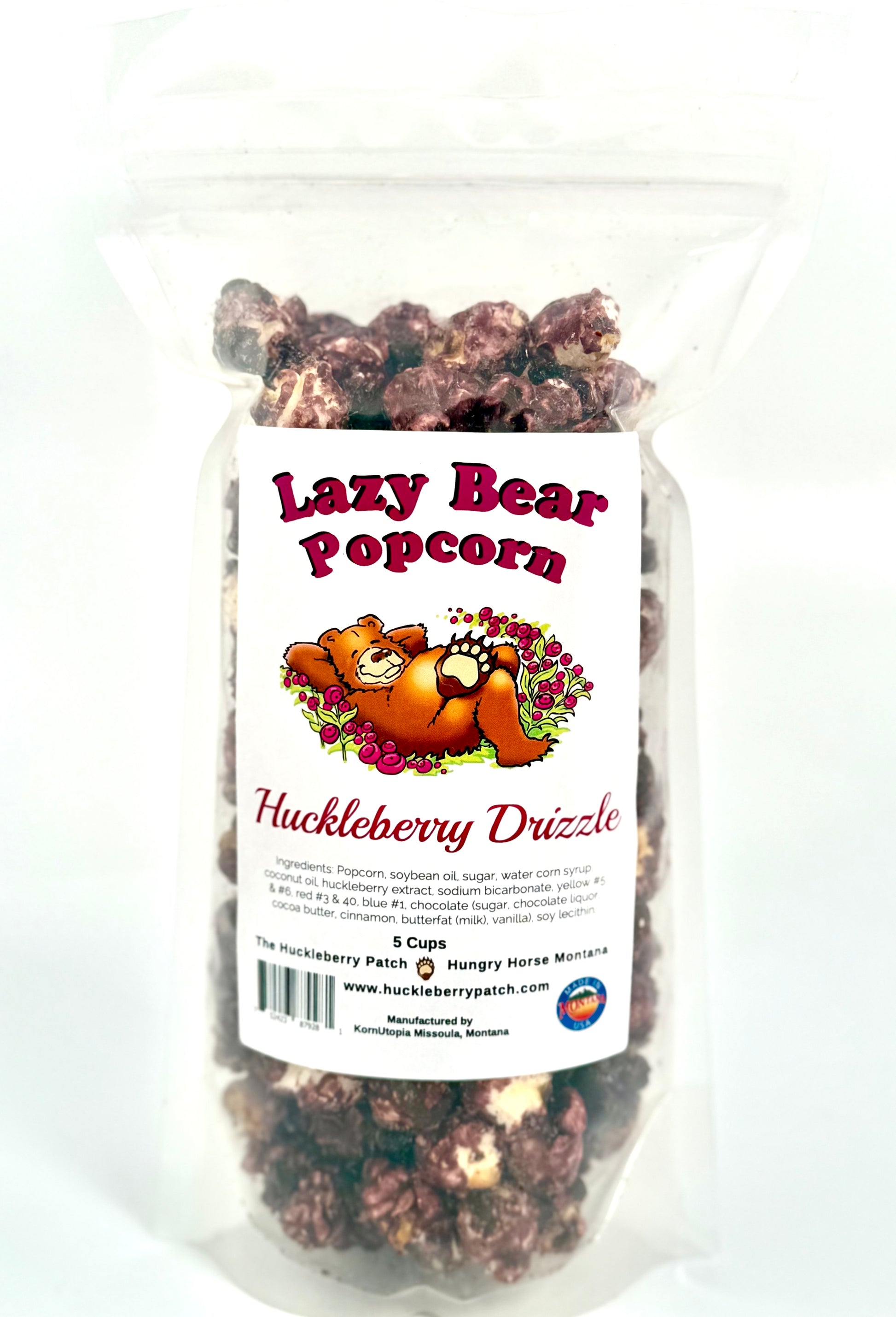 Popcorn drizzled with huckleberry glaze