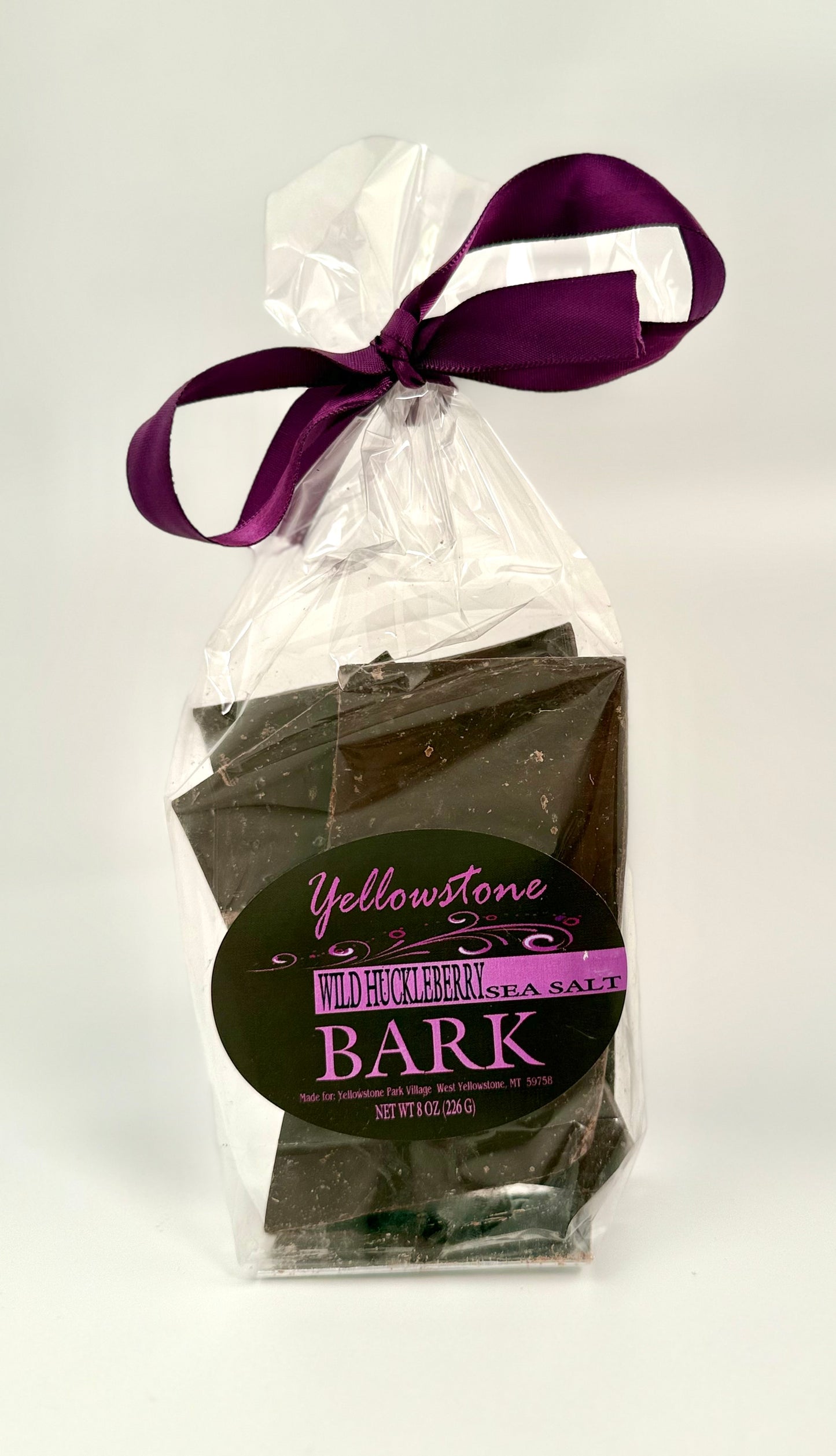Huckleberry dark chocolate bark with sea salt flakes