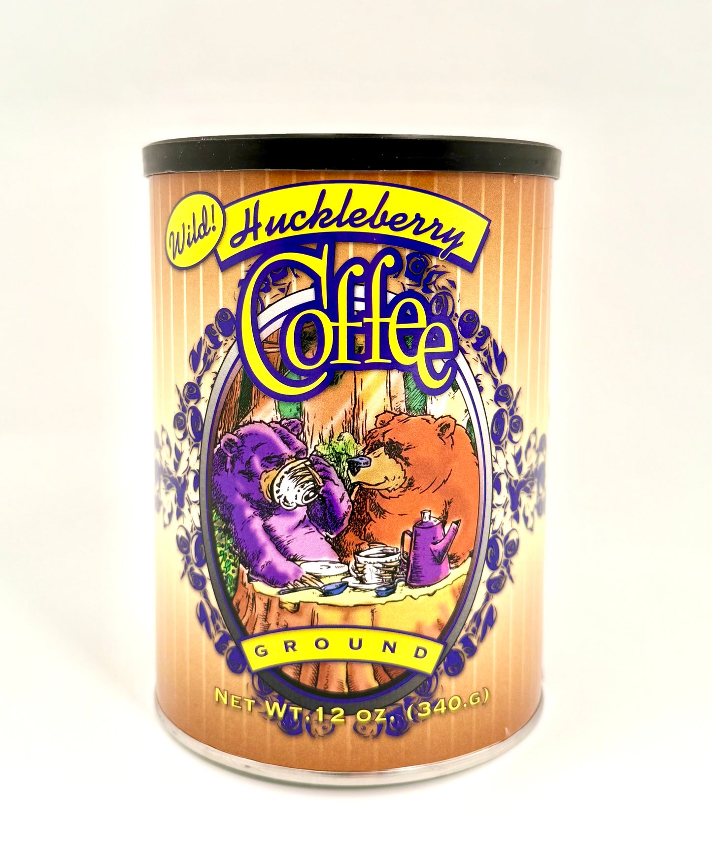 Container of sweet huckleberry ground coffee