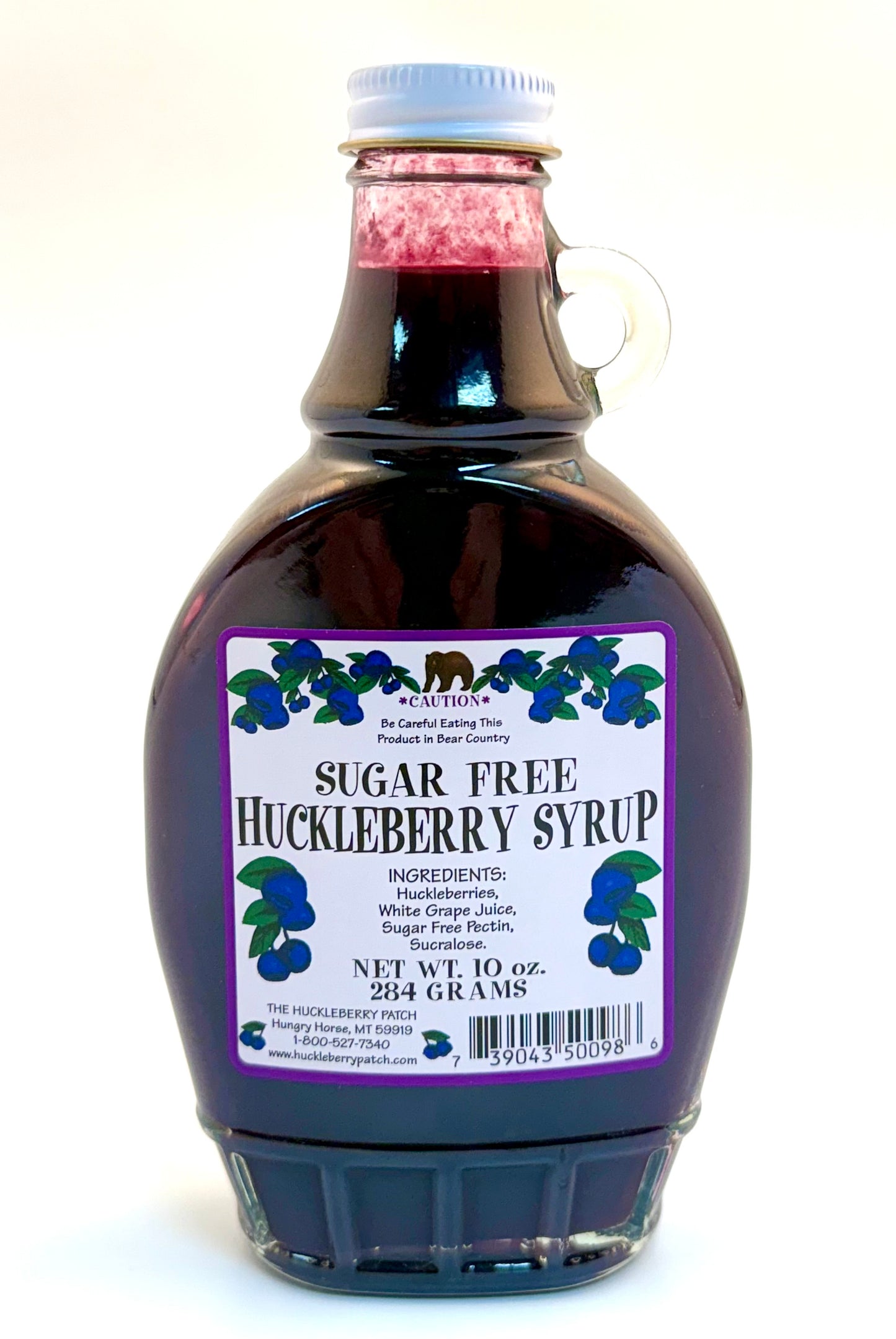 Sugar free huckleberry syrup with handle