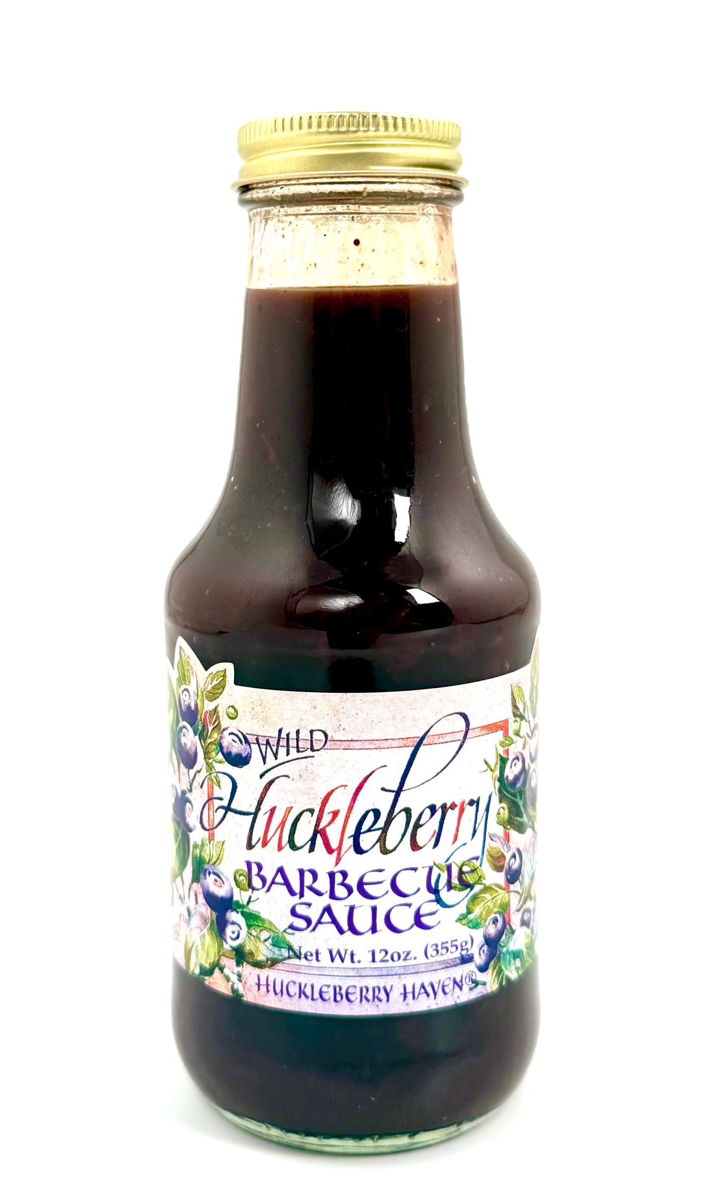 Bottle of huckleberry barbecue sauce with smoky berry flavor