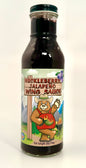Bottle of spicy huckleberry jalepno wing sauce with vibrant label