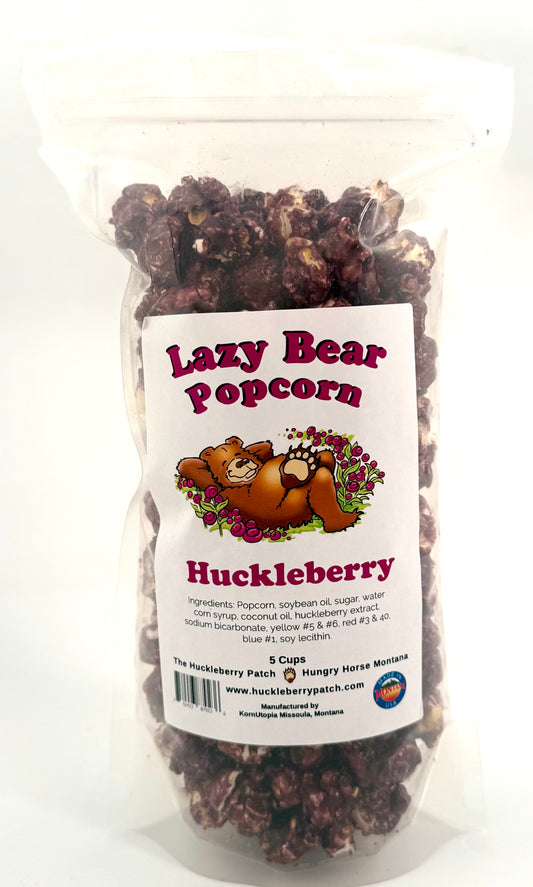 Bag of huckleberry-flavored popcorn, purple coating