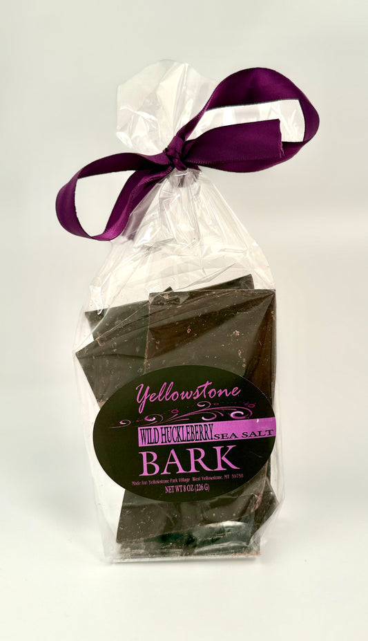 Huckleberry dark chocolate bark with sea salt flakes