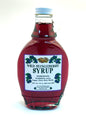 10oz jar of huckleberry syrup with wide-mouth opening and handle for pouring