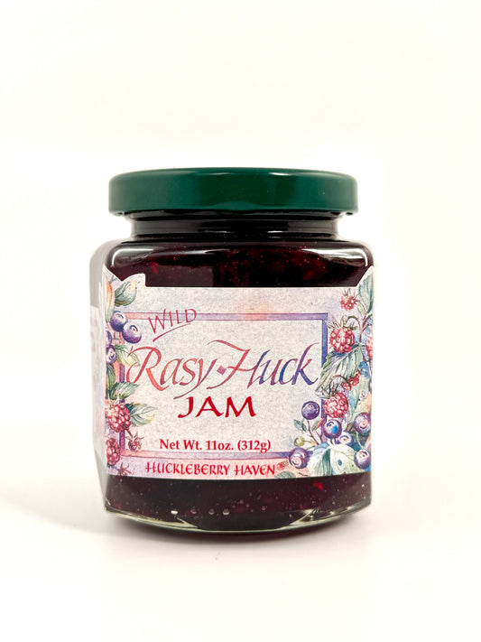 Jar of red berry and purple mountain berry jam blend