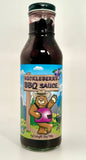 Sweet Smokey huckleberry sauce in glass bottle