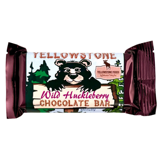 Wild huckleberry chocolate bar with bear-themed wrapper